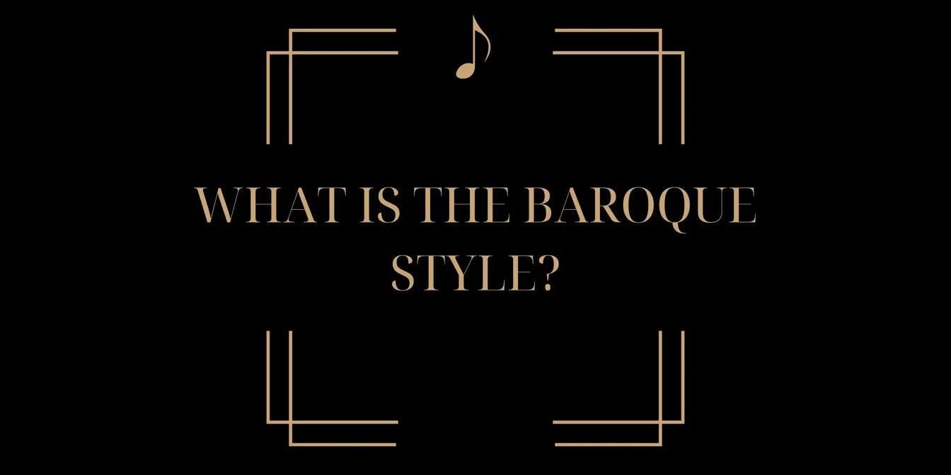 Gold lettering reading “What is the Baroque style?” inside an ornamental frame on black